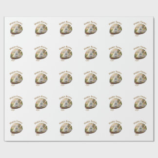 Happy Easter white bunny year photo family name  Cadeaupapier