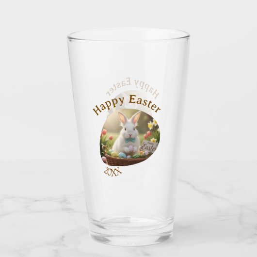 Happy Easter white bunny year photo family name  Glas (Voorkant)