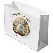 Happy Easter white bunny year photo family name  Groot Cadeauzakje (Achterkant Gekanteld)