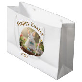 Happy Easter white bunny year photo family name  Groot Cadeauzakje (Voorkant Gekanteld)