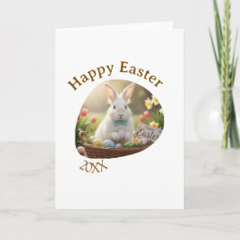 Happy Easter white bunny year photo family name  Kaart