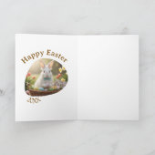 Happy Easter white bunny year photo family name  Kaart (Binnen)