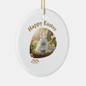 Happy Easter white bunny year photo family name  Keramisch Ornament (Rechts)