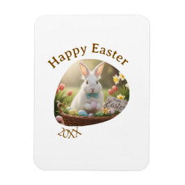 Happy Easter white bunny year photo family name  Magneet