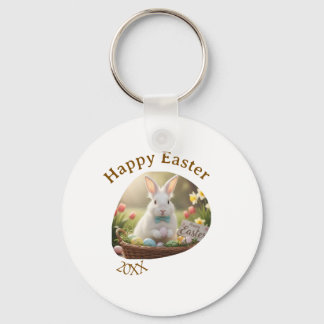 Happy Easter white bunny year photo family name  Sleutelhanger