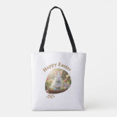 Happy Easter white bunny year photo family name  Tote Bag (Achterkant)
