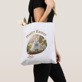 Happy Easter white bunny year photo family name  Tote Bag (Dichtbij)