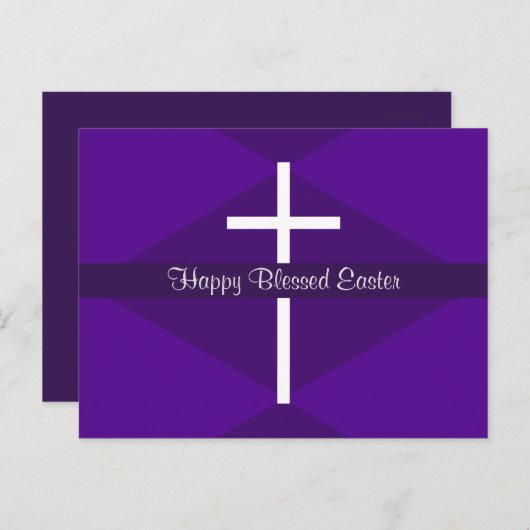 Happy Easter White Cross Paarse Christelijk Feestdagenkaart (Voorkant / Achterkant)
