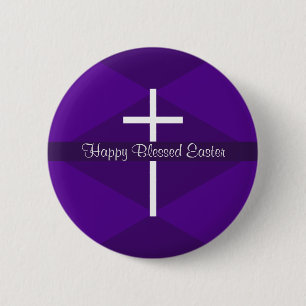 Happy Easter White Cross Paarse Christelijk Ronde Button 5,7 Cm