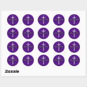 Happy Easter White Cross Paarse Christelijk Ronde Sticker (Vel)