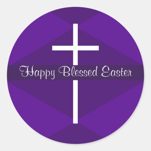Happy Easter White Cross Paarse Christelijk Ronde Sticker (Voorkant)