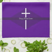 Happy Easter White Cross Paarse Christelijk Theedoek (Gevouwen)