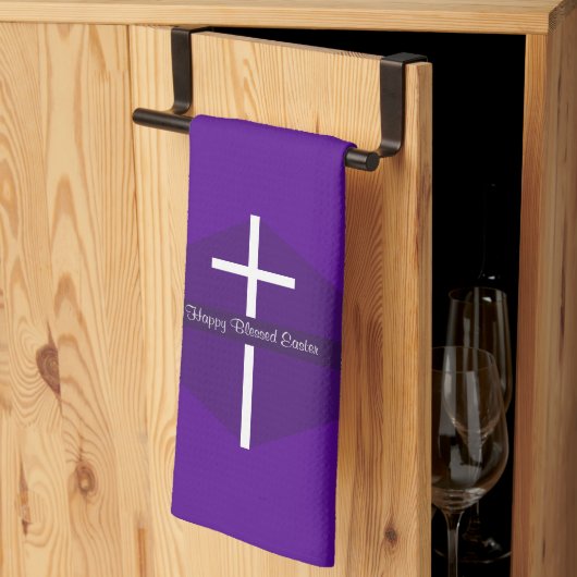 Happy Easter White Cross Paarse Christelijk Theedoek (Derde Gevouwen)
