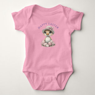 Happy Easter White Duck Bonnet Eieren Romper