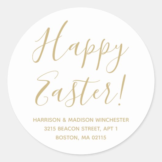 Happy Easter White Gold script return address Ronde Sticker (Voorkant)