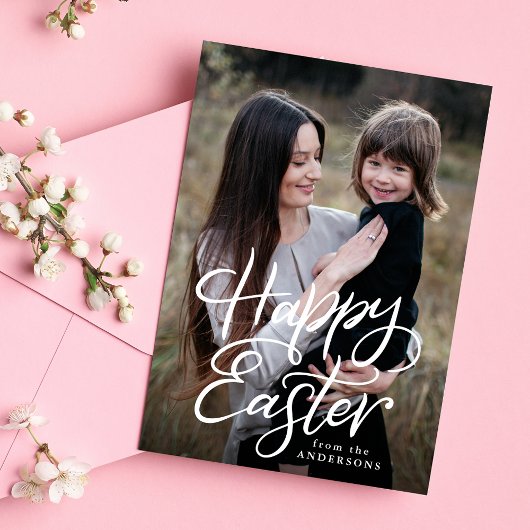 Happy Easter White Hand-Lettered de Foto van het M Feestdagenkaart