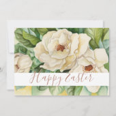 Happy Easter White Magnolia Roos Gold Text Floral Feestdagenkaart (Voorkant)