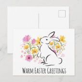 Happy Easter White Rabbit Flowers Briefkaart (Voorkant / Achterkant)