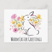 Happy Easter White Rabbit Flowers Briefkaart (Voorkant)