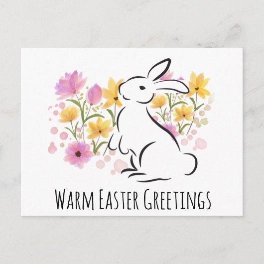 Happy Easter White Rabbit Flowers Briefkaart (Voorkant)