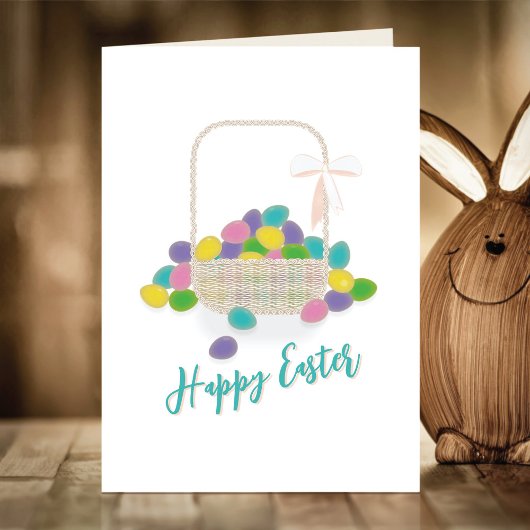 Happy Easter Wicker Basket &  Pastel Eggs Spring Feestdagen Kaart