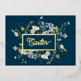 Happy Easter Wildflowers Gold Foil Holiday Kaart