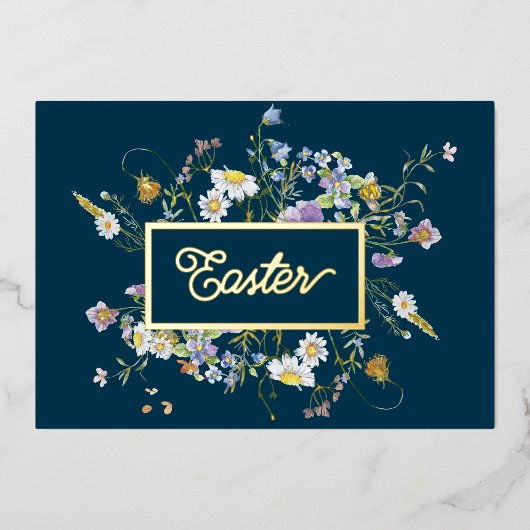 Happy Easter Wildflowers Gold Foil Holiday Kaart (Voorkant)