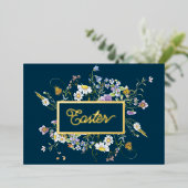 Happy Easter Wildflowers Gold Foil Holiday Kaart (Staand Voorkant)