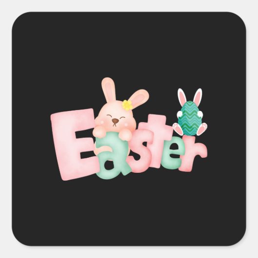 Happy Easter Wishes - Funny Bunny Kisses Vierkante Sticker (Voorkant)