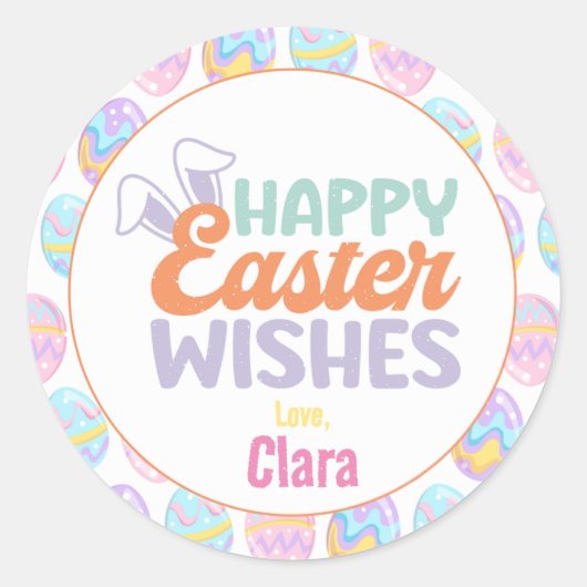 Happy Easter Wishes Pastel Classic Ronde Sticker (Voorkant)