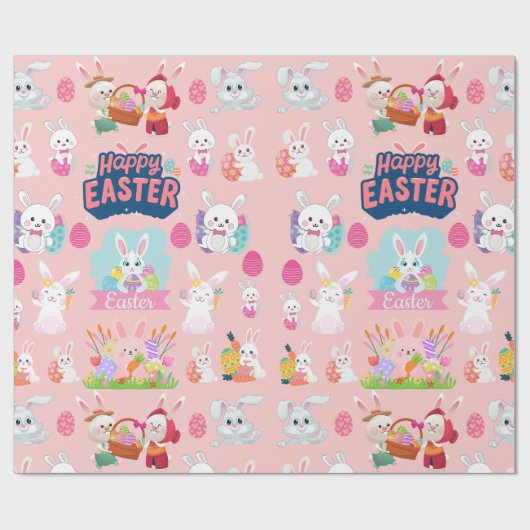 Happy Easter Wishes - Pattern Funny Bunny Easter Cadeaupapier (Vlak)