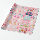 Happy Easter Wishes - Pattern Funny Bunny Easter Cadeaupapier (Uitgerold)