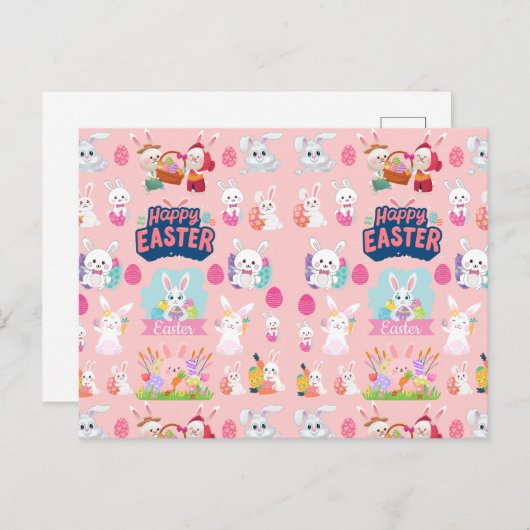 Happy Easter Wishes - Pattern Funny Bunny Easter Feestdagenkaart (Voorkant / Achterkant)