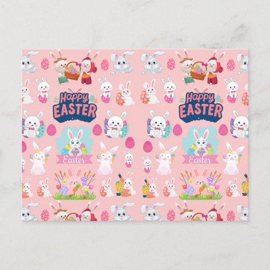 Happy Easter Wishes - Pattern Funny Bunny Easter Feestdagenkaart (Voorkant)
