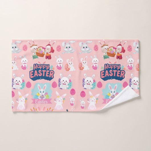 Happy Easter Wishes - Pattern Funny Bunny Easter Handdoek (Handdoek)