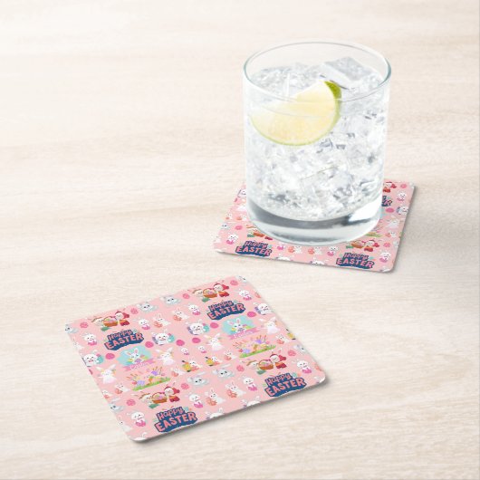 Happy Easter Wishes - Pattern Funny Bunny Easter Kartonnen Onderzetters (Insitu)