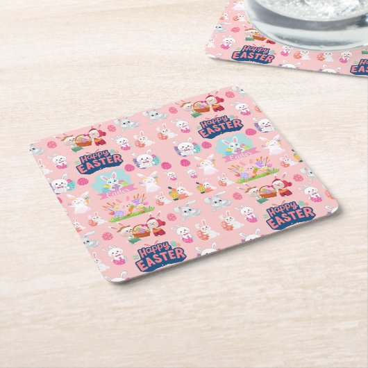 Happy Easter Wishes - Pattern Funny Bunny Easter Kartonnen Onderzetters (Schuin)