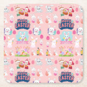 Happy Easter Wishes - Pattern Funny Bunny Easter Kartonnen Onderzetters (Voorkant)