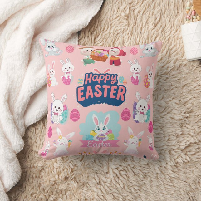 Happy Easter Wishes - Pattern Funny Bunny Easter Kussen (Deken)
