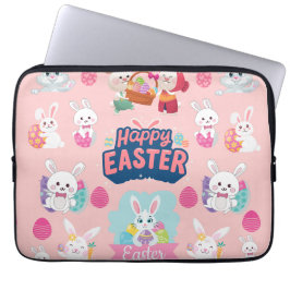 Happy Easter Wishes - Pattern Funny Bunny Easter Laptop Sleeve