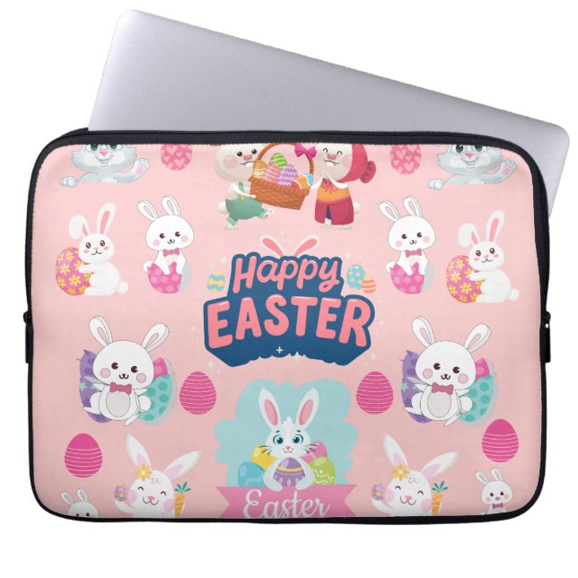 Happy Easter Wishes - Pattern Funny Bunny Easter Laptop Sleeve (Voorkant)