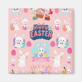 Happy Easter Wishes - Pattern Funny Bunny Easter Magneet