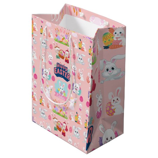 Happy Easter Wishes - Pattern Funny Bunny Easter Medium Cadeauzakje (Achterkant Gekanteld)