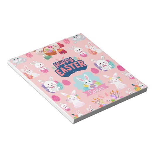 Happy Easter Wishes - Pattern Funny Bunny Easter Notitieblok (Schuin)