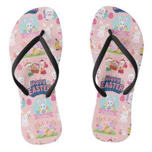 Happy Easter Wishes - Pattern Funny Bunny Easter Teenslippers