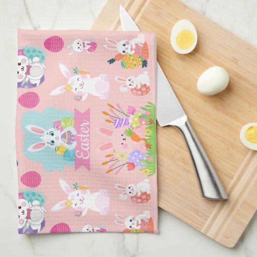 Happy Easter Wishes - Pattern Funny Bunny Easter Theedoek (Quarter Fold)