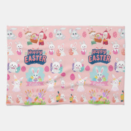 Happy Easter Wishes - Pattern Funny Bunny Easter Theedoek