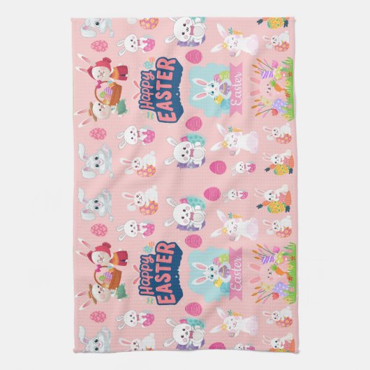 Happy Easter Wishes - Pattern Funny Bunny Easter Theedoek (Verticaal)