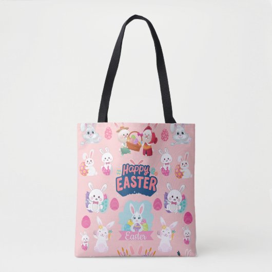 Happy Easter Wishes - Pattern Funny Bunny Easter Tote Bag (Voorkant)