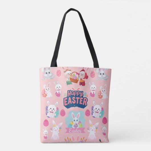 Happy Easter Wishes - Pattern Funny Bunny Easter Tote Bag (Achterkant)